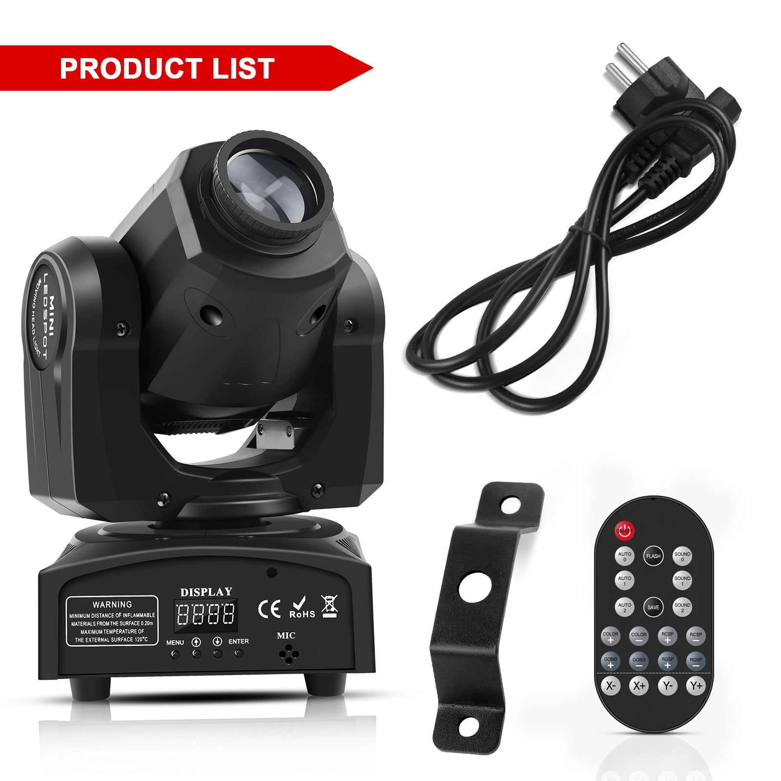 60W LED Moving Head Light Stage Lights with Remote Control 7 GOBO 7 Colors Spotlight by DMX Controlled 11 Channel with Sound Activated for Disco Club Party Stage Lighting Shows