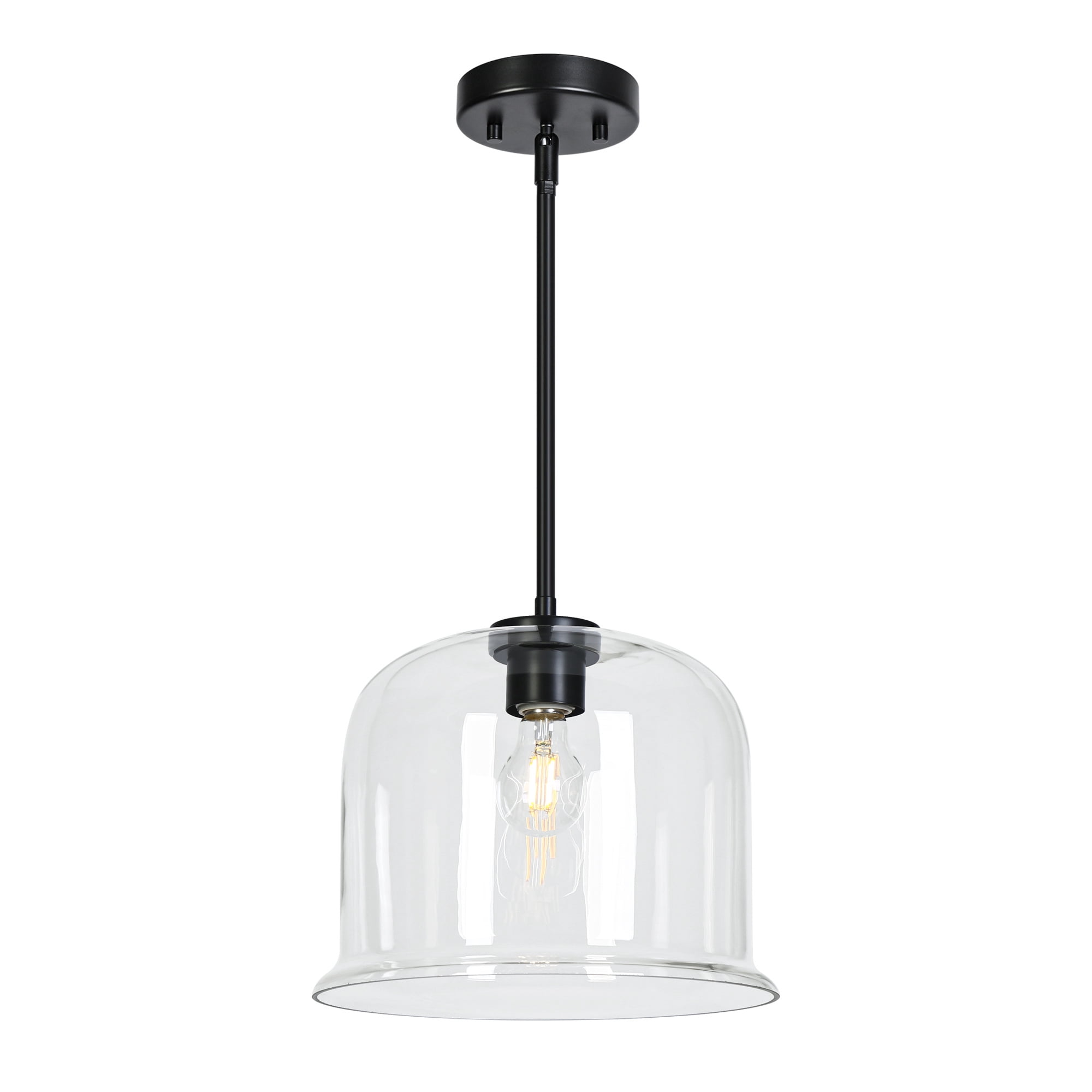 LNC Matte Black Modern/Contemporary Clear Glass Dome LED Medium Hanging Pendant Light