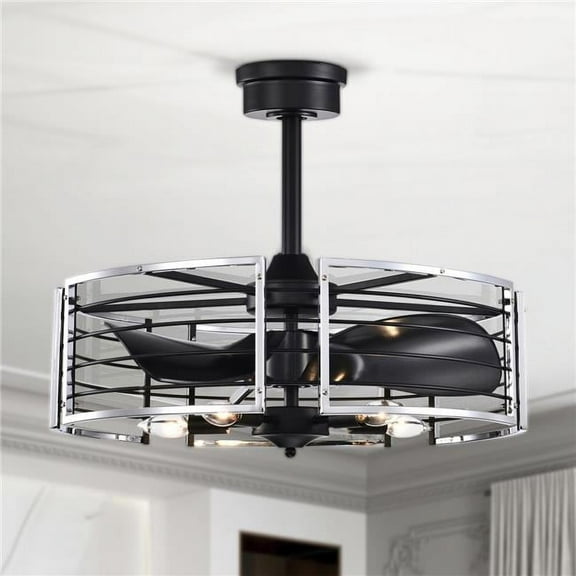 Uli 24 in. 5-Light Indoor Matte Black and Chrome Finish Ceiling Fan with Light Kit
