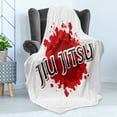 thumbnail image 4 of Jiu Jitsu Soft Flannel Fleece Throw Blanket, Japanese Martial Arts Typography on Color Splash Background, Cozy Plush for Indoor and Outdoor Use, 50" x 70", Charcoal Grey Vermilion, by Ambesonne, 4 of 5