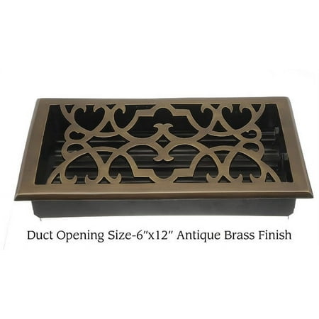 Brass Elegans Solid Cast Brass Victorian 6in. X 12in. Floor Register in Antique Brass Finish- 120HR AB