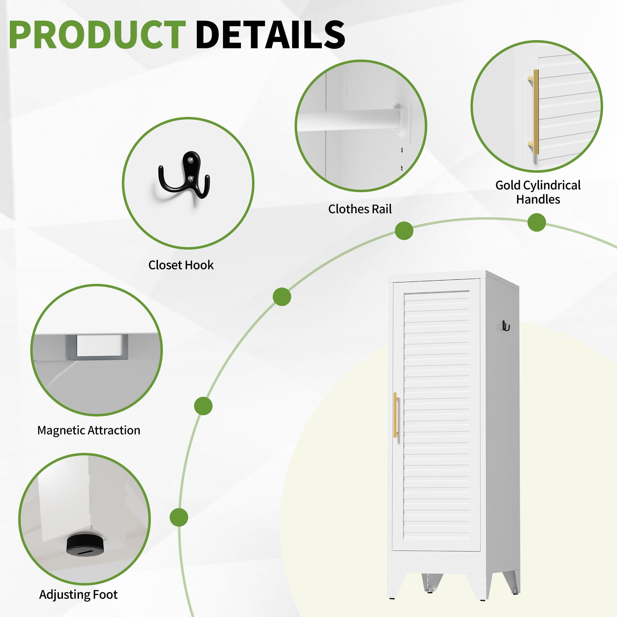 Metal Wardrobe Cabinet, 47"x18"x15", Cold Rolled Steel, Louvered Door, Anti-Tip Kit