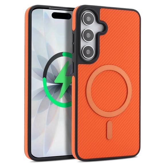Allytechgroup for Samsung Galaxy S26 Ultra Case, Slim Thin Carbon Fiber Back Cover Anti-Scratch Shockproof Support Wireless Charging Military Grade Drop Protection Non-Slip for Women Men, Orange