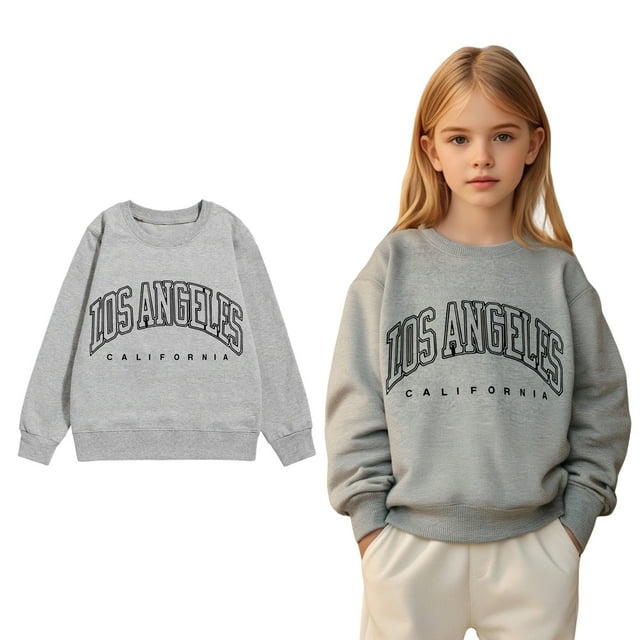 WENXIAOO Chandail en Molleton pour Filles Imprimé Lettre Manches Longues Col Rond Chandail Vêtements d'Automne Chandails en Molleton Mignons pour Filles 5-6 Ans