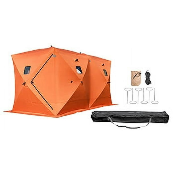 Vevor 8 Person Ice Fishing Shelter, Pop-Up Portable Insulated Ice Fishing Tent, Waterproof Oxford Fabric Orange Multicolor 360 X 180 X 205 Cm/11.8 X 5
