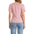 thumbnail image 3 of INSPIRE CHIC Gingham Plaid Blouse for Woman's Peasant Round Neck Ruffles Puff Sleeve Top L Pink, 3 of 6