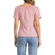 thumbnail image 3 of Blusa de cuadros Gingham Inspire Chic para mujer con cuello redondo, volantes y mangas abullonadas, color rosa, 3 of 6
