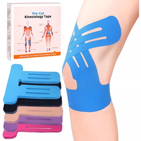 XIRQI Precut Kinesiology Tape for Knees 10 Pcs Knee Support & Stability Knee Pain Relief Athletic Tape - Waterproof & Elastic Breathable Hypoallergenic Latex-Free Tape Blue