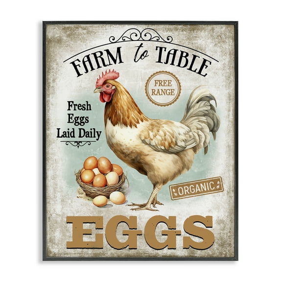 Stupell Industries Vintage Farm Eggs Animals Painting Black Framed Art Print Wall Art, 11 x 14