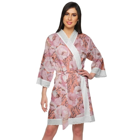 

Moomaya Short Printed Crossover Kimono Robes For Girls Nightwear Dressing Gown