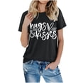 thumbnail image 4 of RKSTN Hauts pour Femmes Saint-Valentin Cœur d'Amour Lettre Imprimée Mode Blouse Confortable Hauts Tempérament Couleur Unie Col Rond Manches Courtes, 4 of 5