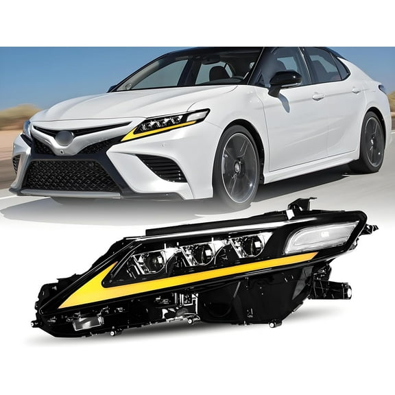 HOUGEET Headlights Fit for 2018-2024 Toyota Camry Full LED Style, Triple Beam Headlights, Front Left Driver Side Projector Headlamp, with DRL Lights Turn Signal Lights