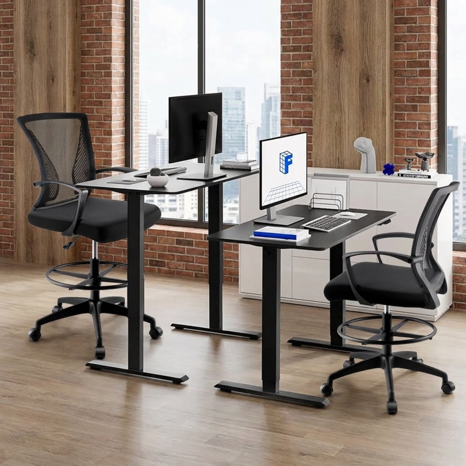 Fenbeli Drafting Chair Tall Office Chair with Lumbar Support and Adjustable Footrest Ring, Black
