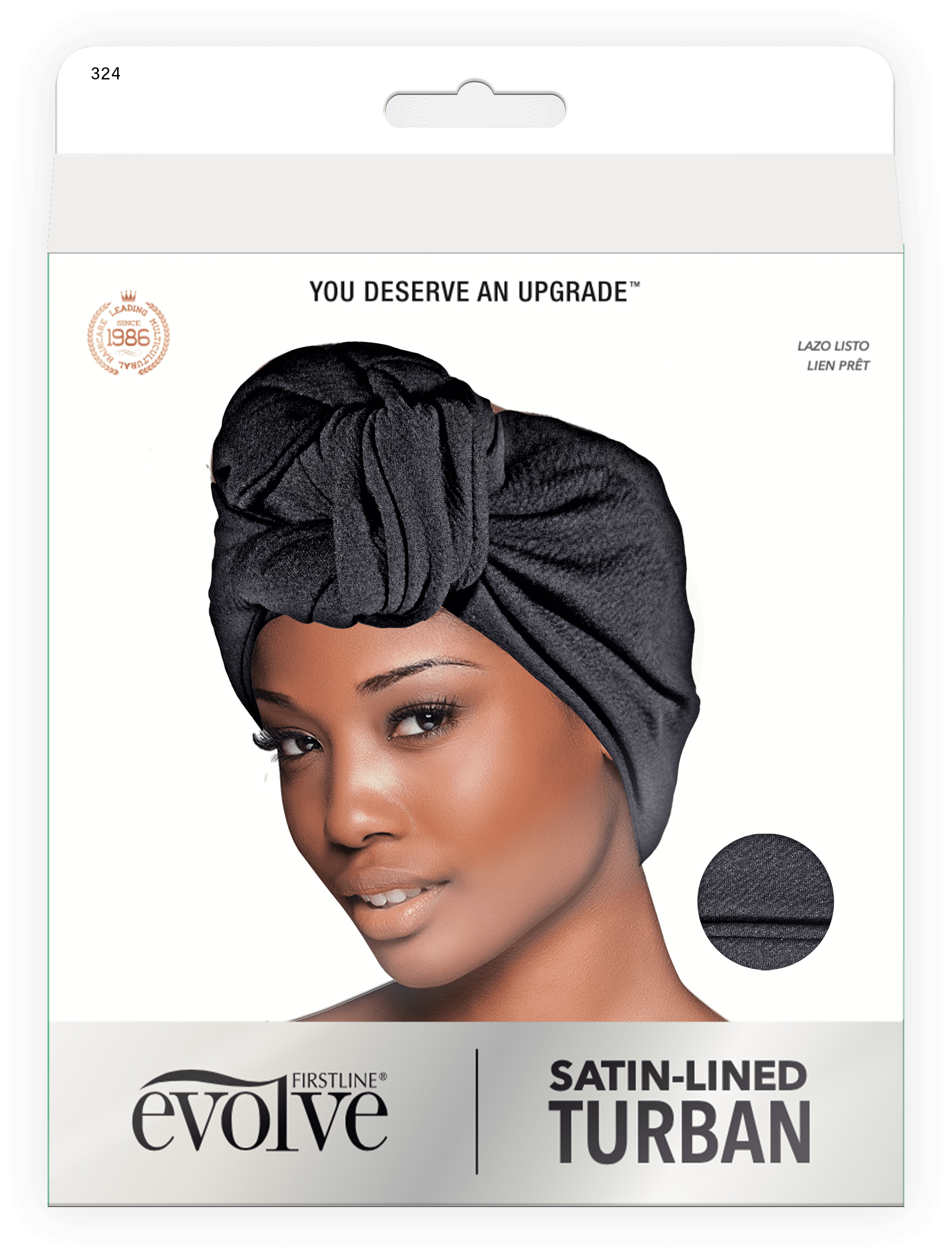Evolve Satin-Lined Turban, Black, 1 Count