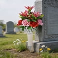 thumbnail image 5 of Artificial Bouquet, Peacock Rose Fake Floral Arrangement, Outdoor Cemetery Memorial Decor, Realistic Faux Flower Stake for Grave, Holiday, Garden & Remembrance Use, 5 of 7