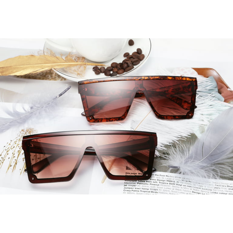 FEISEDY Women Men Flat Top Shield Sunglasses Oversized Square Rimless  Shades UV400 B2470
