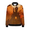 thumbnail image 4 of WXLWZYWL Women's Bomber Jacket Lightweight Full Zip Up Jacket Cropped Floral Coat Jacket Retro Moto Windbreaker Outwears Halloween Custume, 4 of 5