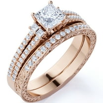 JeenMata Stunning 1.75 ct - Princess Cut Moissanite - Pave - Vintage - Double Band Engagement Ring - Bridal Set - 18K Rose Gold over Silver