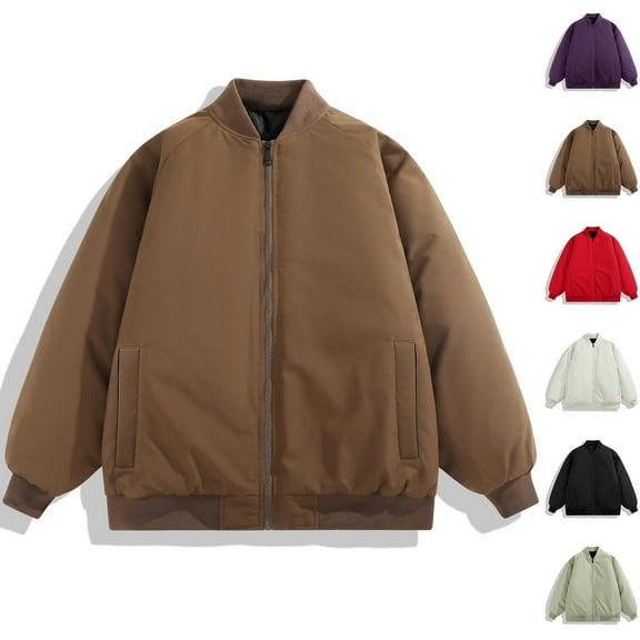 DUMUIELD Men's Bomber Jackets Big and Tall Full Zip Work Outdoor Hiking Puffer Jacket Warm Winter Coats with Pockets Red,XL