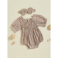 thumbnail image 3 of BemeyourBBs Newborn Girl Outfit, Short Sleeve Plaid Bodysuit with Bowknot Headband, 3 of 5
