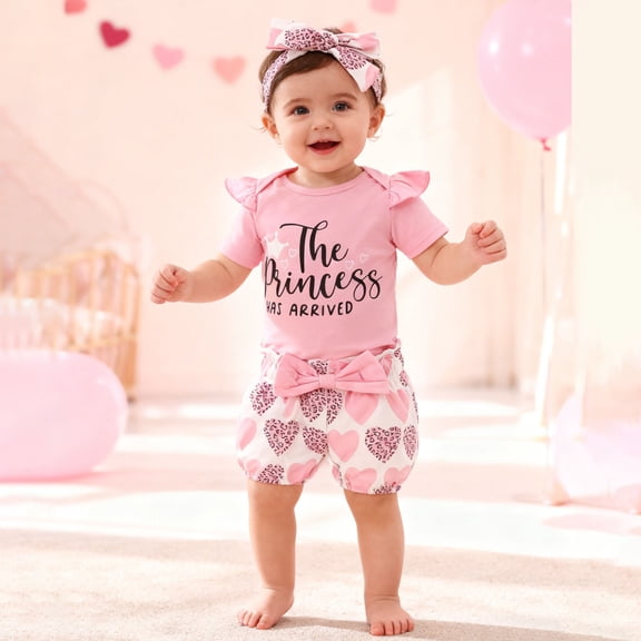 RTKFRFLM Valentine's Day Baby Girl Clothes Outfits Romper Ruffle Short Sleeve Floral Pants Cute Toddler Baby Girl Clothes Set 3PC