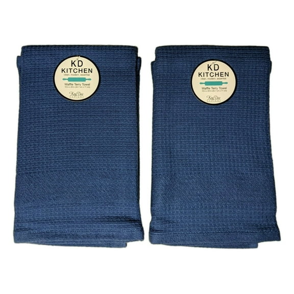 Set of 2 TRUE BLUE Textured Waffle Terry Kitchen Towels by Kay Dee Designs