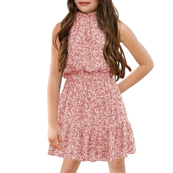 Sherrylily Floral Girls Dresses Kids Casual Halter Sleeveless Cute Short Dress 5-14 Years
