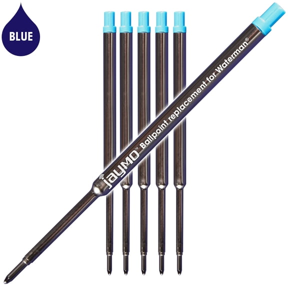 Jaymo Replacement for Waterman 834264 - Measures 4.4 in / 112 mm Long - Ballpoint Pen Refill - 6 Blue
