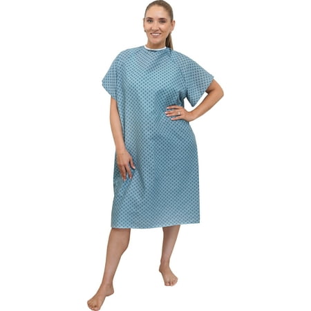 3 Pack - Blue Hospital Gown with Back Tie / Hospital Patient Gown with Ties - One Size Fits All