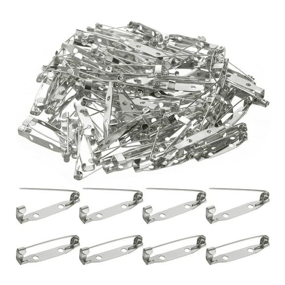 Uxcell 120 Pcs Safety Bar Pin 30mm Silver Brooch Clasp Pins Backing Locking Pin Badge Backs with Hole for DIY Crafts Name Tags Badges Jewelry Making