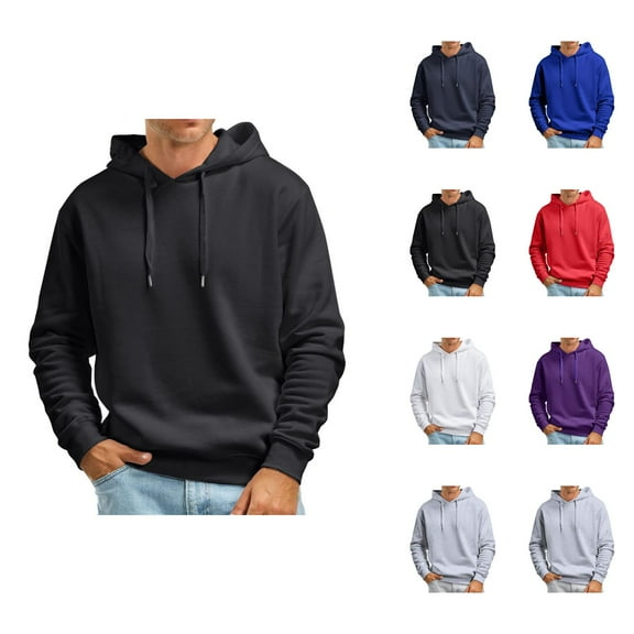 Men's Thick Warm Hoodie Fall Winter Long Sleeve Casual Plain Hooded Sweatshirt Pullover Tops
