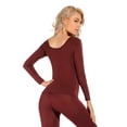 thumbnail image 2 of LiangRou Women's Scoop Neck Long Sleeve Ultrathin Modal Thermal Underwear Shirt / Top Dark Rosewood Medium, 2 of 6