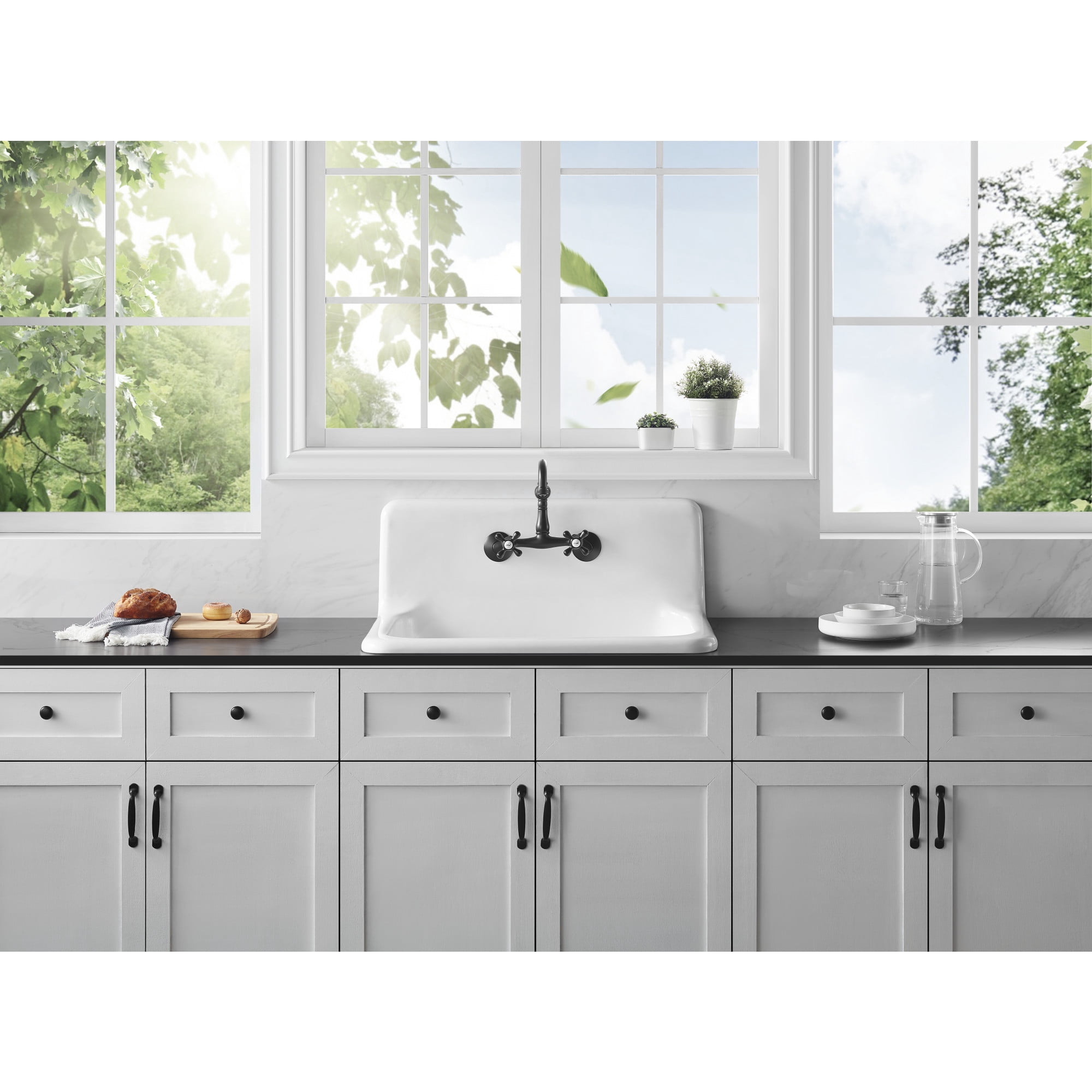 Gourmetier GCKWS302010 Petra Galley 30" x 20" Cast Iron Wall Mount Kitchen Sink, White