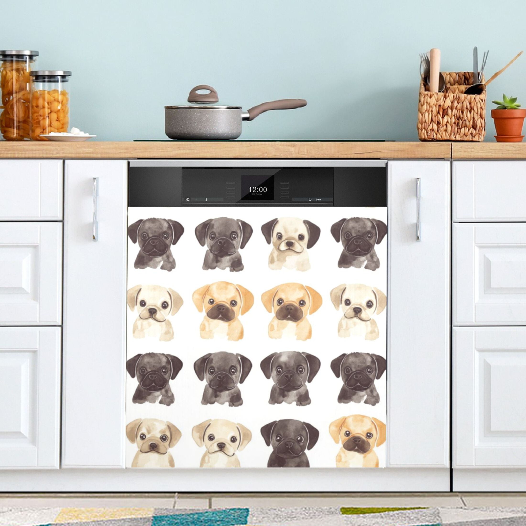 Dishwasher Magnetic Sticker 23x26 Inch Refrigerator Magnetic Sticker Washing Machine Magnetic Sticker Kitchen Panel Magnetic Sticker Home Decor Black and White Dog