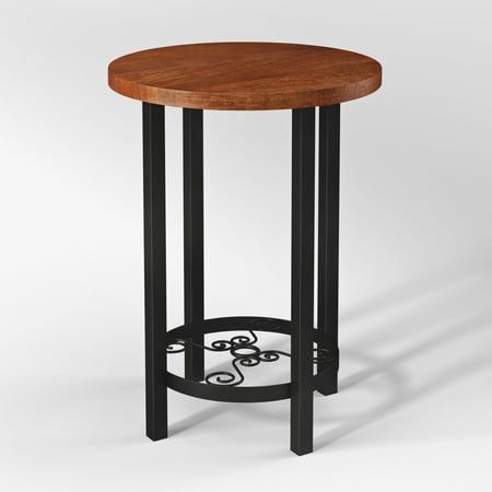 Carolina Cottage Chestnut Finish - Alaterre Artesian Scrollwork Round End Table, Chestnut Finish Top