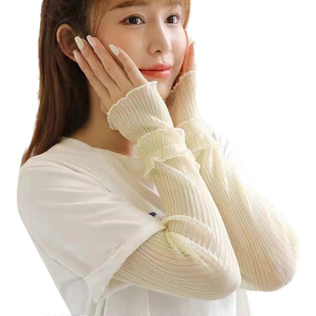 Solid Color Sleeve Cover 1 Pair Ice Silk Lace Summer Long Fingerless Gloves for Outdoor Activities Cycling Driving