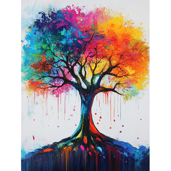 Colorful Tree of Life Abstract Art Decor Painting/Canvas Print， Suitable for Living Room， Bedroom， Office， Dining Room， Hallway， Study Room， Bar， Hotel， Cafe， Apartment Decoration.