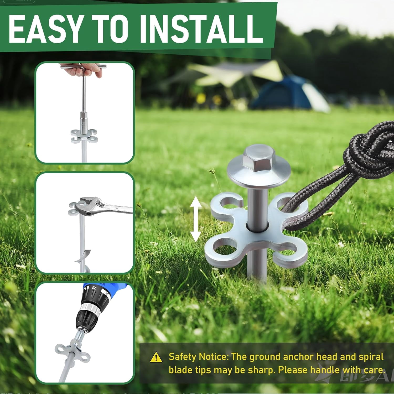 8 Pack  Tent Stakes Heavy Duty Ground Anchors with Drill Socket T-Handle for Camping Canopy Trampoline