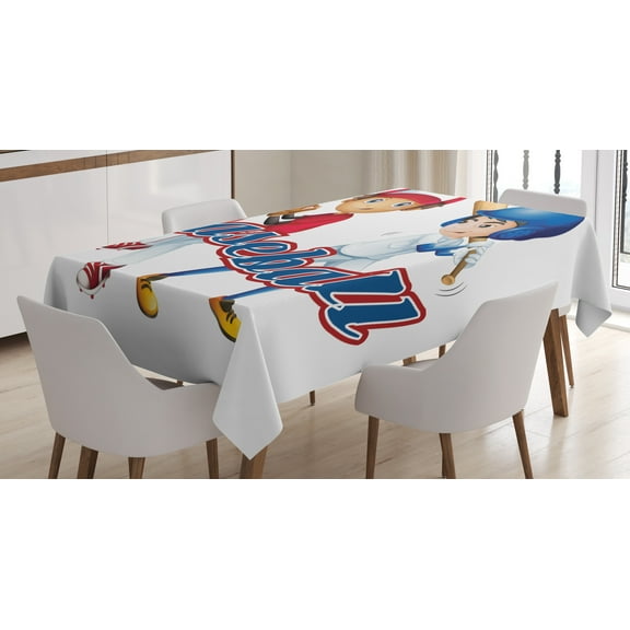 Ambesonne Sports Tablecloth Rectangular Table Cover, Baseball Pitching, 60"x84", Cobalt Blue White