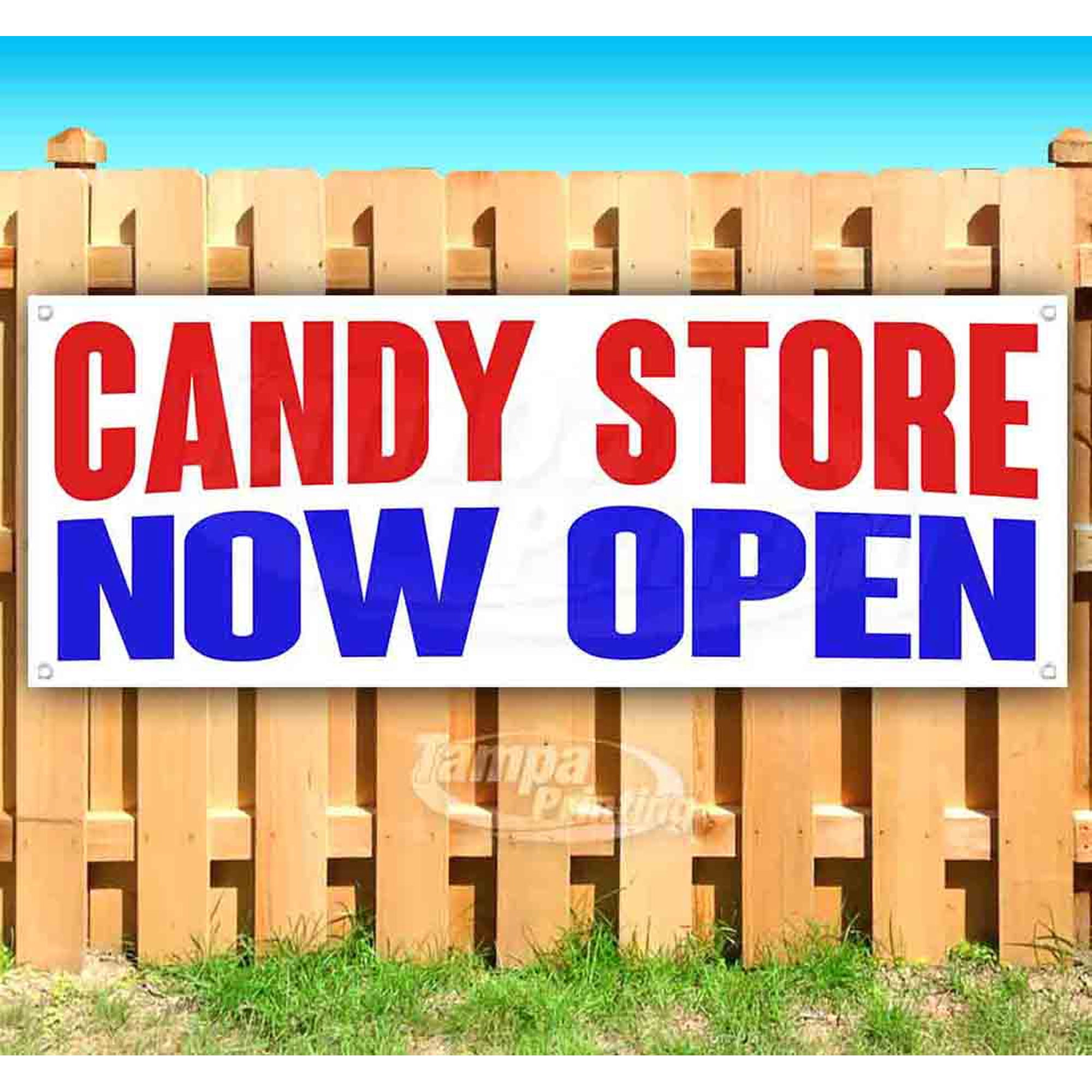 Candy Store Now Open 13 oz Vinyl Banner With Metal Grommets