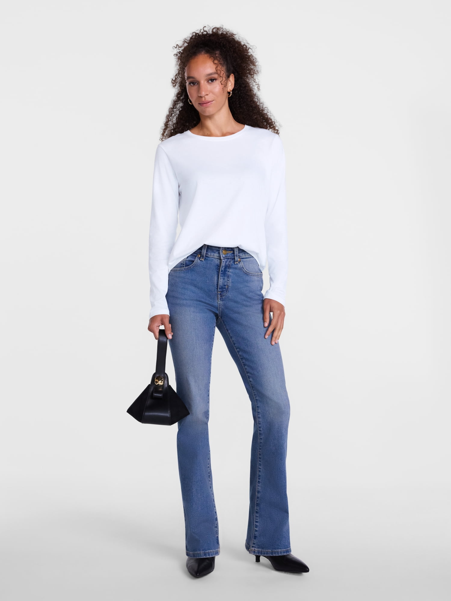 Scenario Women's Cotton Crewneck Tee with Long Sleeves, Sizes XS-XXXL
