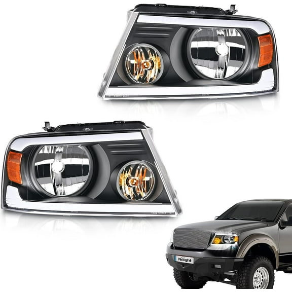 Nilight Headlights Assembly for Ford F150 F-150 2004 2005 2006 2007 2008, 06-08 Lincoln Mark LT Led DRL Headlamp, Black Housing