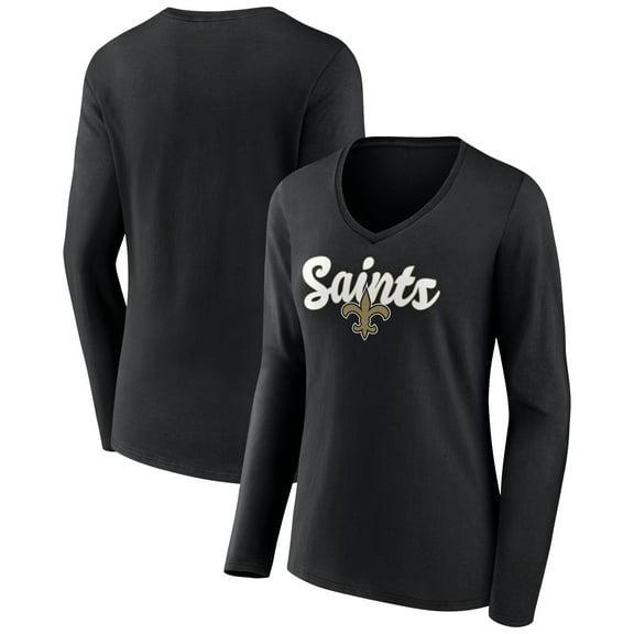 Women's Black New Orleans Saints Freehand Team Long Sleeve V-Neck T-Shirt