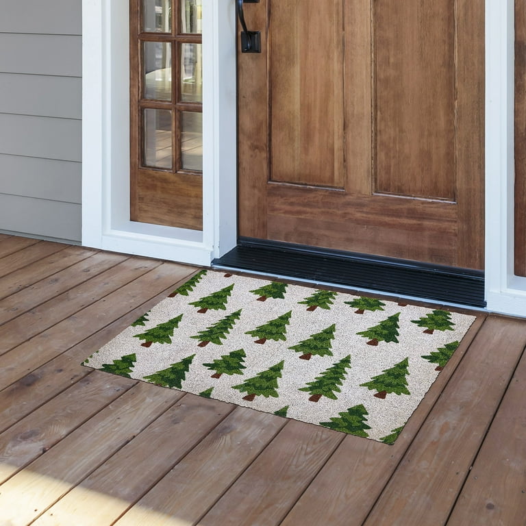 2' x 3' Farmhouse Plant Doormat Non-Slip Art Arched Front Door Mat in White  & Orange