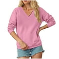 thumbnail image 7 of larppty Womens Sweatshirts V Neck Long Sleeve Soft Sweatshirt Oversized Fall Fashion Hoodies Pullover with Pocket (Pink, XXL), 7 of 7