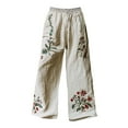 thumbnail image 4 of Flmaly vacation outfits for women High Waistband Holiday Style Retro Linen Floral Ethnic Print Casual Pants For Women – Comfortable Relaxed Fit Perfect For Summer Beach Vacation Outfits, 4 of 4