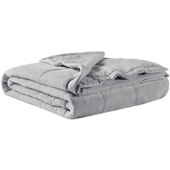 Pemberly Row Polyester Reversible Plush to Microfiber DA Blanket in Gray