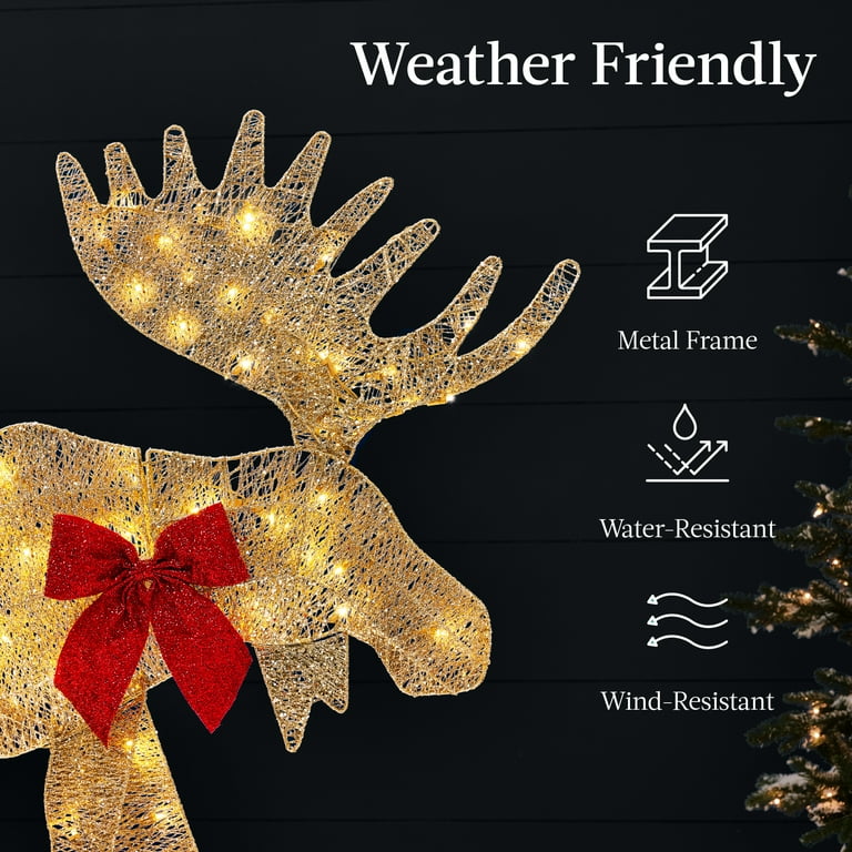 Best Choice Products 4ft 2-Piece Lighted 2D Christmas Moose Set