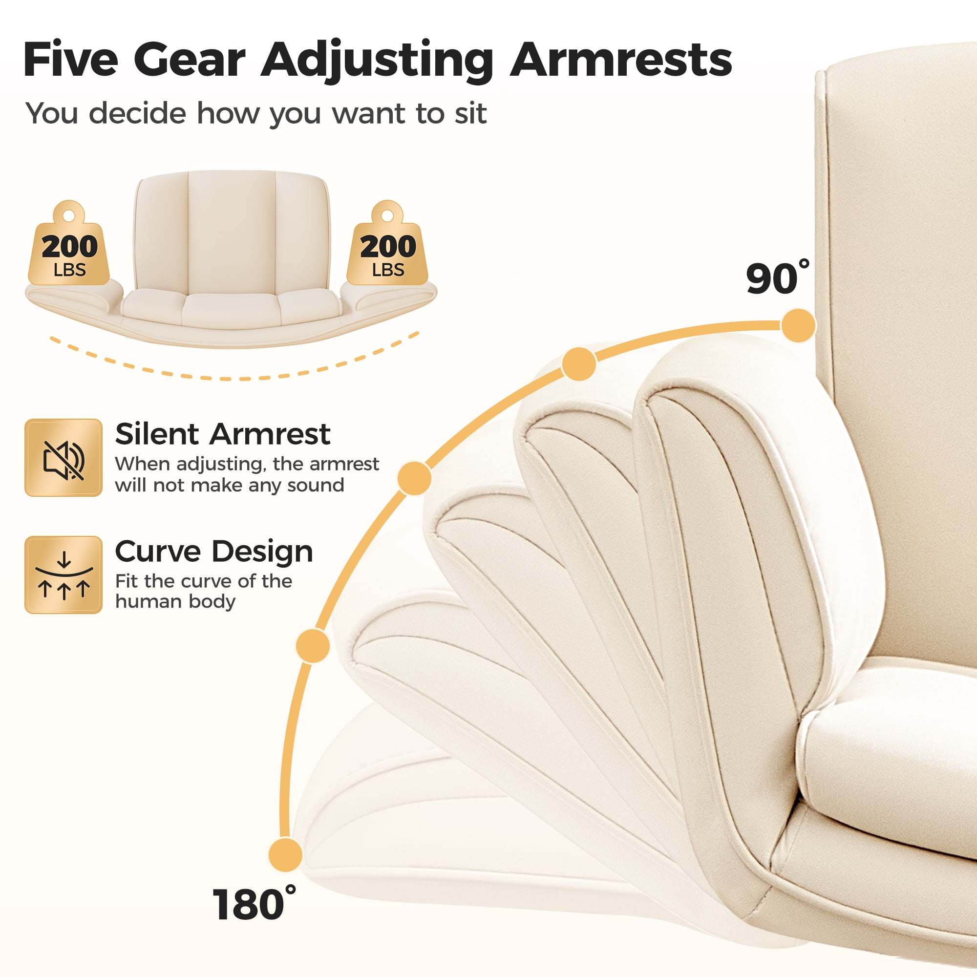 COOLHUT Criss Cross Office Chair with Armrests and Wheels, PU Leather Vanity Chair, Comfy Adjustable Swivel Computer Office Desk Chairs for Home Office, Make Up, Bedroom, Beige