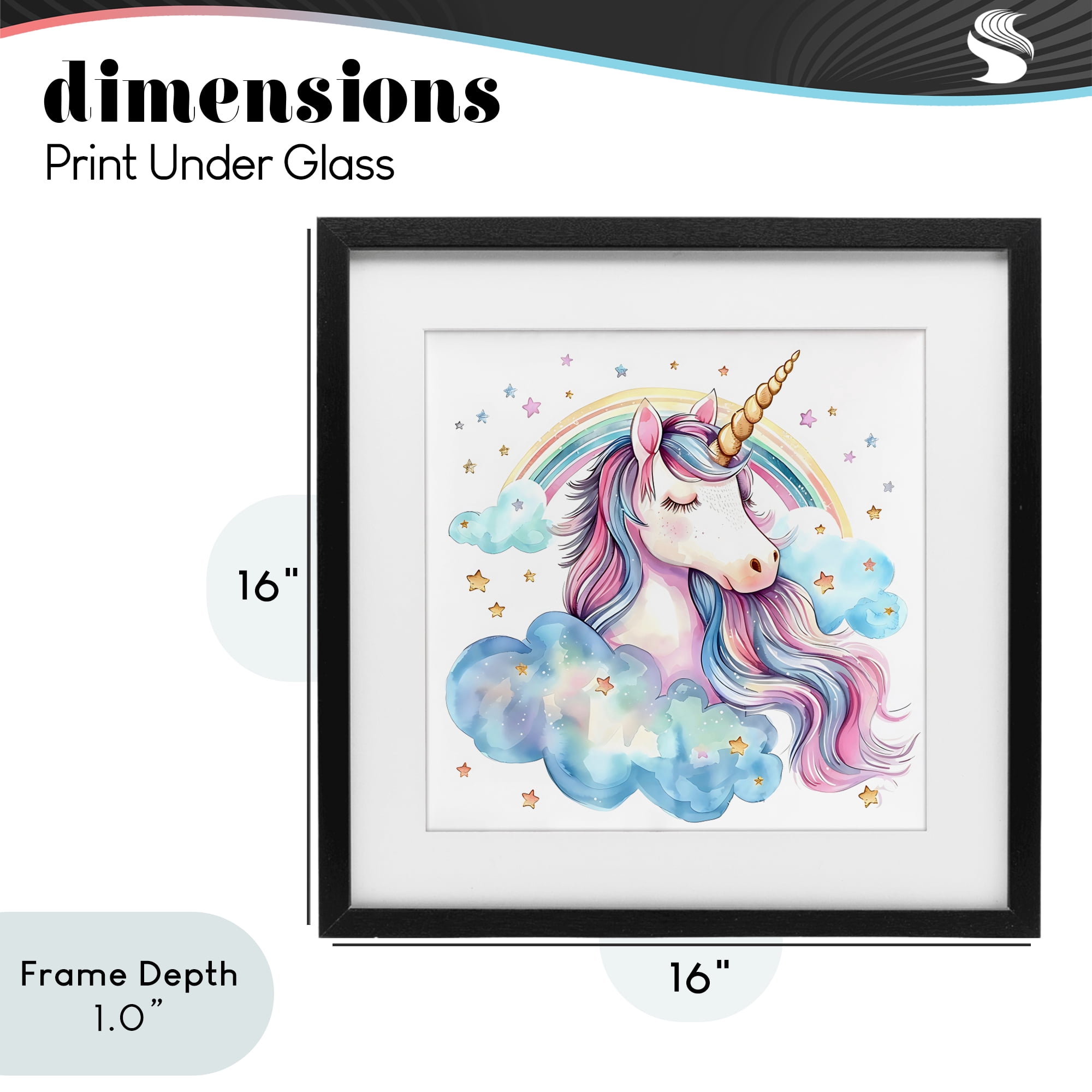 Stupell Industries Cute Happy Unicorn & Rainbow Black Framed Print Under Glass, design by Creative Studio
